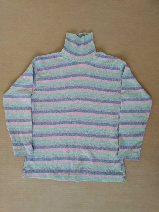 7-8 лет 122-128 теплый трикотажный гольф на девочку в полоску хлопок