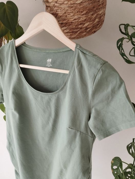 Bluzka ciążowa z bawełny, tshirt basic, miętowa, szałwiowa r.M H&M
