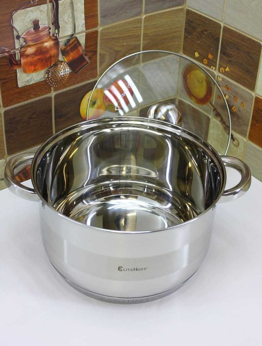 Garnek Stalowy Gastro 8,2L – Gaz, Indukcja, Szklana Pokrywka, E4007