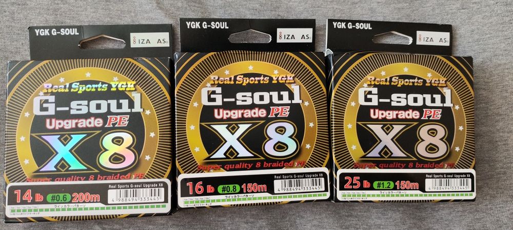 Plecionka #0,6/0,8/1,2  YGK G-Soul Upgrade PE X8 
3sztuki 
2szt14lb oraz