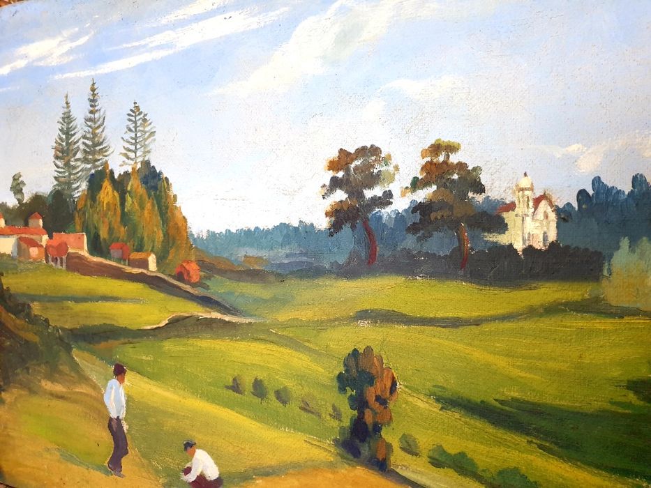 A. Figueiredo - paisagem campestre - antiga pintura em óleo sobre tela