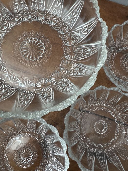 Conjunto Sobremesa Vintage Vidro Lapidado / Cristal (6 Peças)