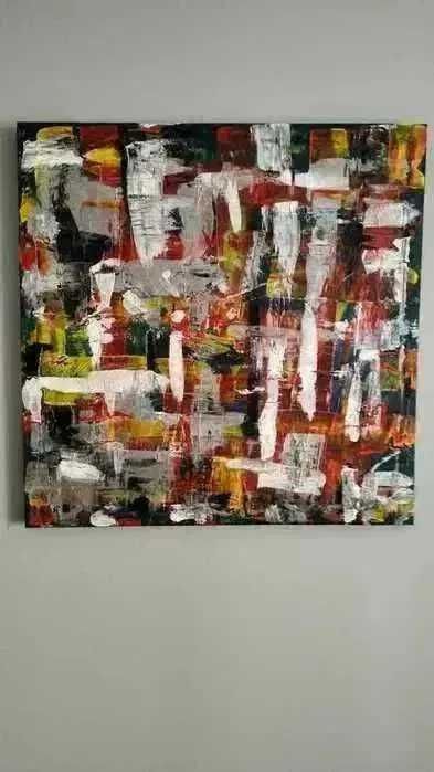 Pintura abstrata em acrílico sobre tela com dimensões 60x60cm