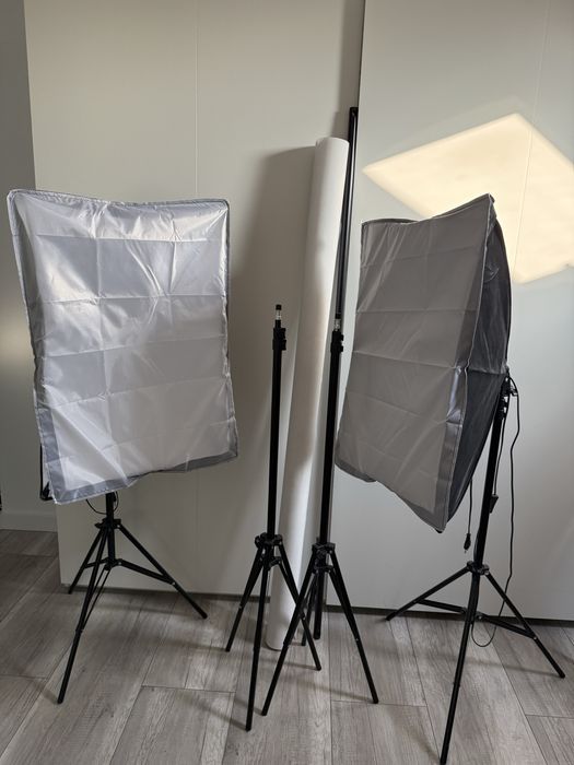 Zestaw studyjny 2x softbox 50x70 cm 800w białe tło 1,6x5 m do zdjęć