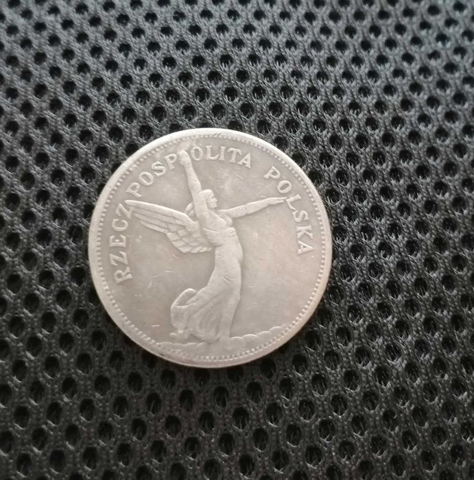 5 złotych 1932 r NIKE rant łaciński napis + pocztówka Mennica Warszawa