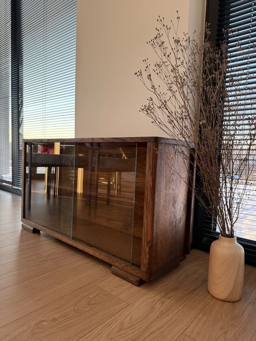 Komoda dębowa, szafka, witryna, rtv, Prl, vintage, odnowiona