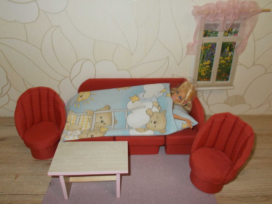 tapicerowane mebelki dla lalek typu barbie rogówka fotele stolik