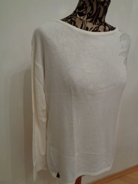Sweter PROMOD - kolor ECRU, fantazyjne zdobienie