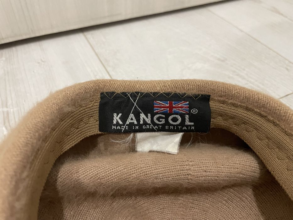 Toczek czapka kapelusz beż brąz perełki kaszmir elegancki Kangol