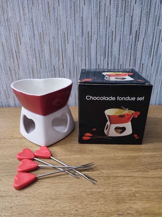 Керамічний горщик для шоколадного фондю у формі серця, набір для фондю