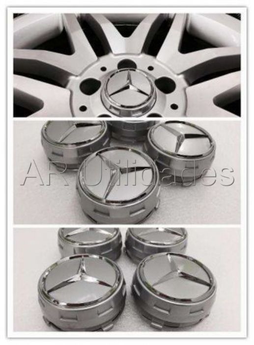 Kit 4 Centros Jante Mercedes AMG 75mm Vermelhos Pretos Cinza
