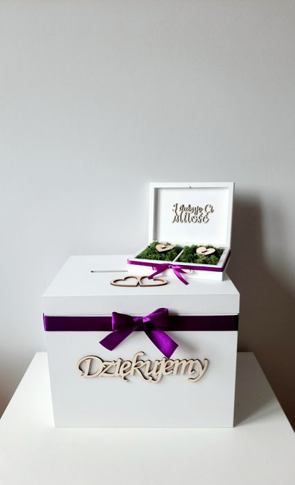 Fiolet pudełko na koperty Pudełko na obrączki ślub wesele