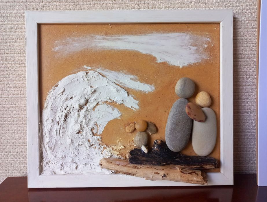 Quadros arte com pedrinhas e madeira