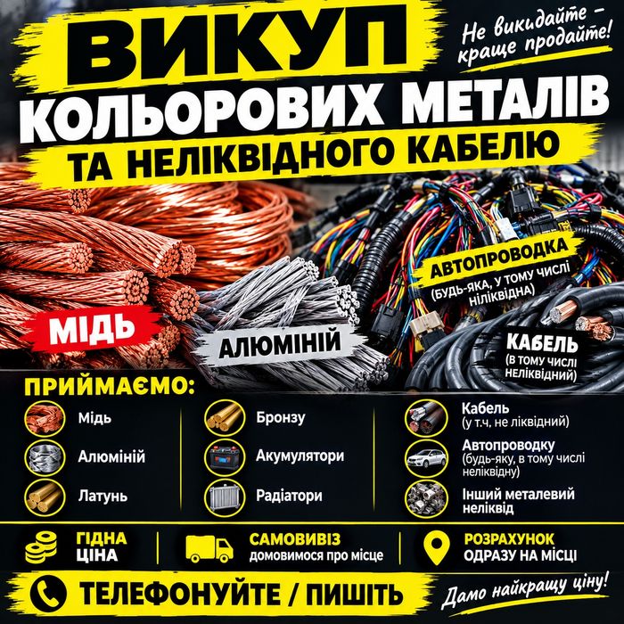 Викуп кольорових металів, Автопроводку та не ліквідні кабелі