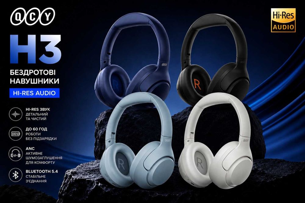 Навушники QCY H3 Hi-Res Audio 43dB Hybrid ANC BT5.4 Black/Blue/White/Grey