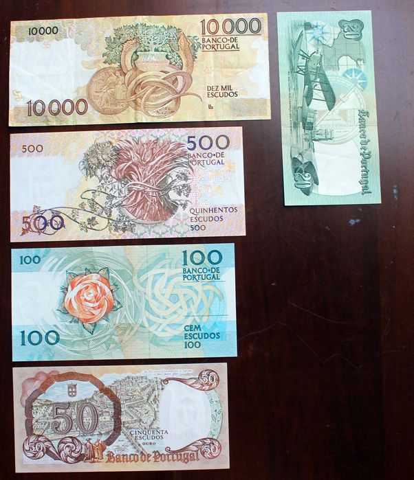 5 Notas de Escudos do ano de 1964 a 1989