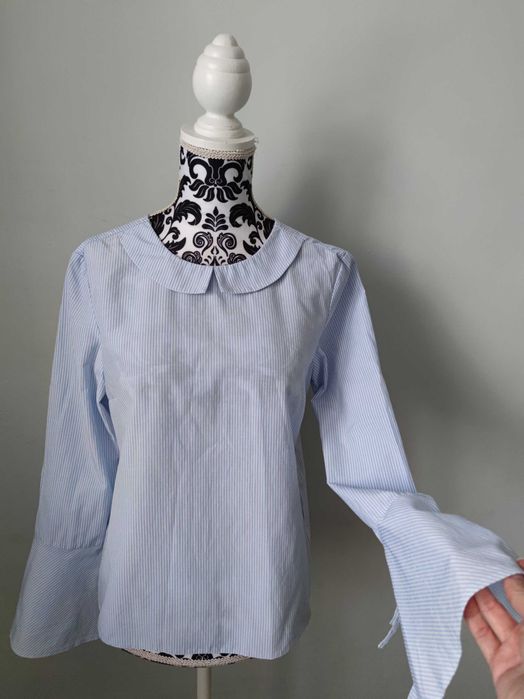 Jasno niebieska bluzka koszulowa paski kołnierz Clockhouse C&A S