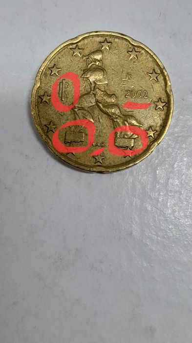 Moeda de 20 centimos de Italia 2002 rara