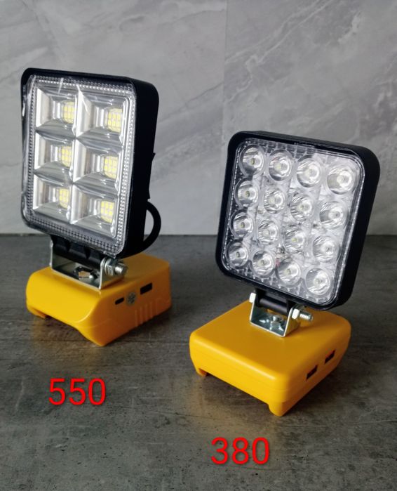 Фонарь прожектор 8 Вт под АКБ DeWalt 18В+ USB