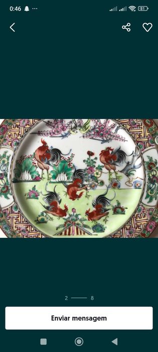 Prato de porcelana  com desenho chinês vintage