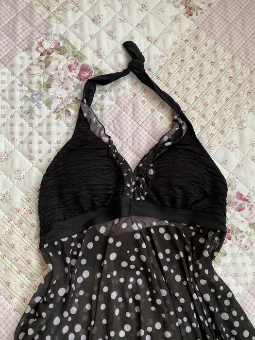 Brązowy top bieliźniany w kropki M 38 coquette wiązany na szyi mesh