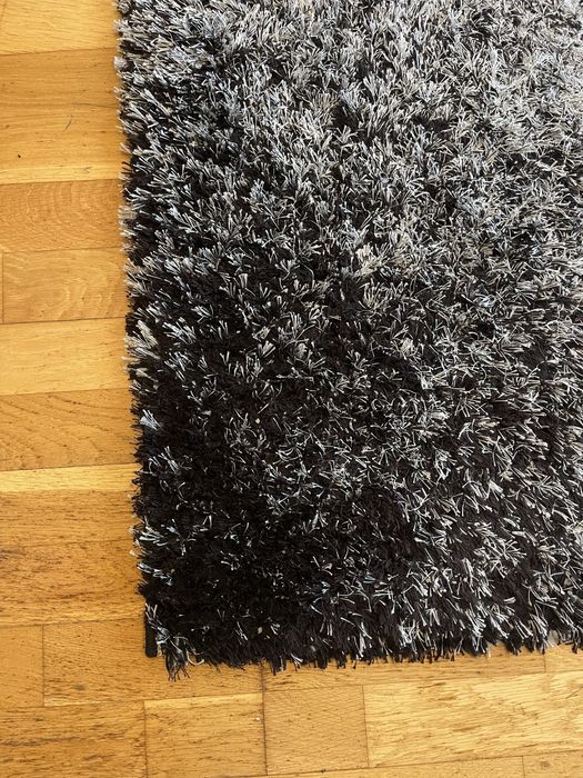 Tapete Shaggy 2×3 m — preto/cinzento/branco