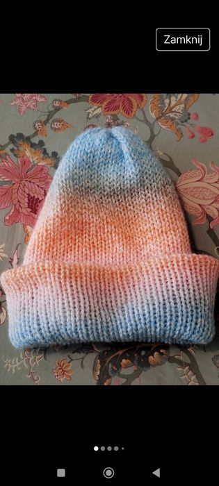 Nowa czapka cieniowana błękitna różowa podwójna