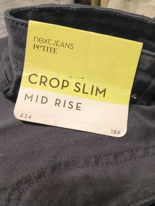 Next crop jeansy granatowe navy damskie 3/4 mid rise plus size rybaczki 46
