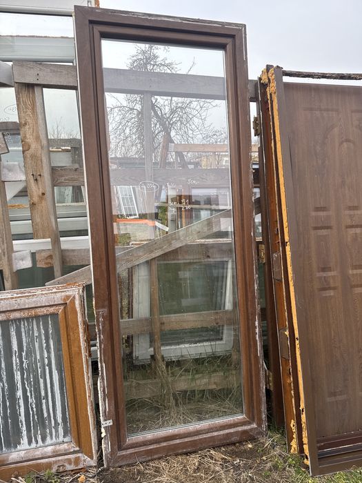 1x okno pcv balkonowe 91x230 orzech biale RU (pelna szyba transport)