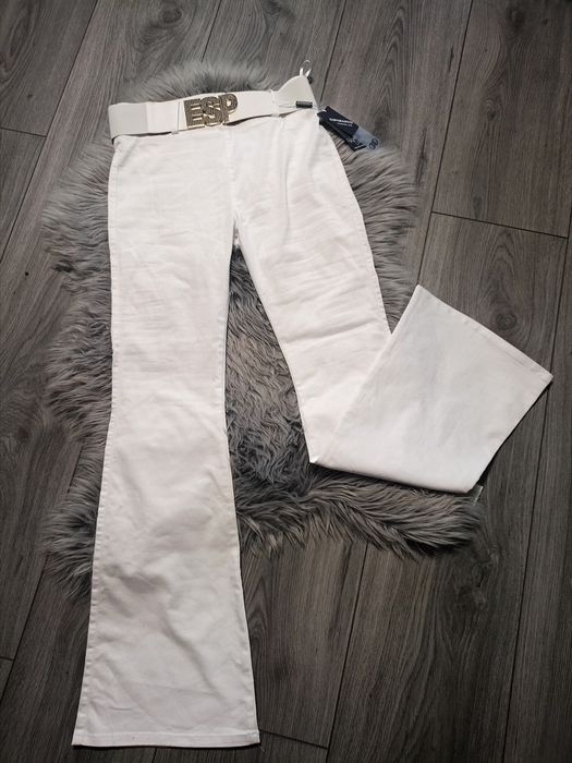 Spodnie białe dzwony esperanto pasek cyrkonie