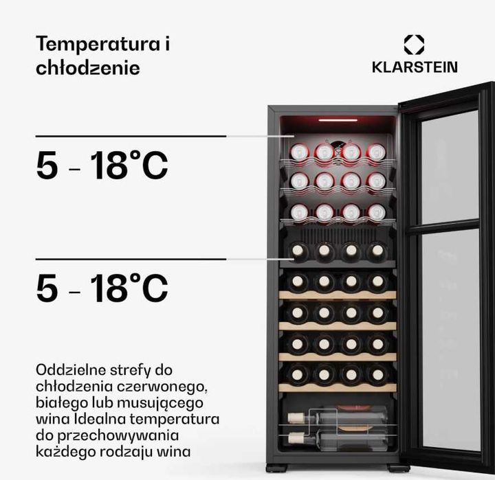 Lodówka do wina, winiarka dwustrefowa 36But.  Klarstein  S-234