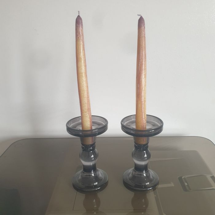 Lene Bjerre- szare szklane świeczniki 2szt