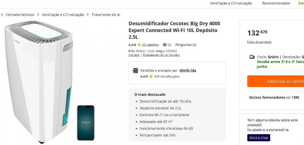 Desumidificador Cecotec Big Dry 4000 Expert Connected Wi-Fi