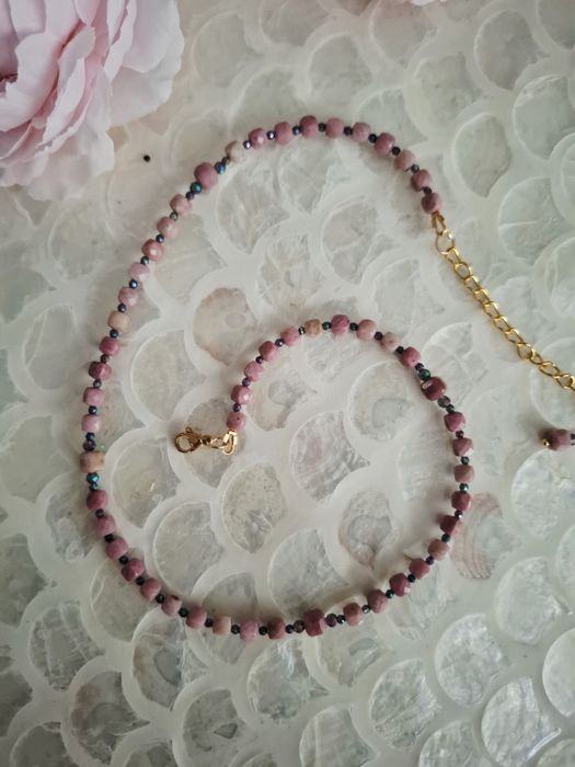 Naszyjnik handmade z naturalnych kamieni rodonit hematyt