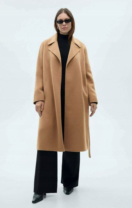 Mango 34 Xs Płaszcz Damski Beżowy Handmade Wełniany Batin D2432
