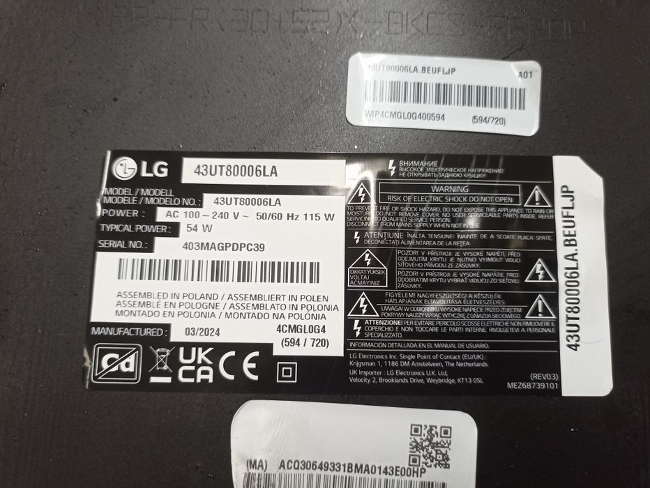 Peças TV LG 43UT80006