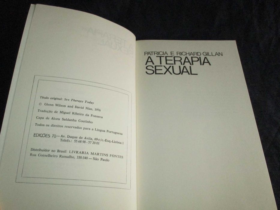 Livro A Terapia Sexual Patricia e Richard Gillan Edições 70