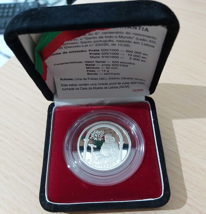500$00 de 1995, 8º centenário nascimento de Santo António Prata Proof