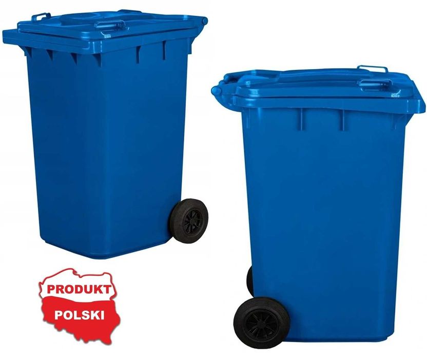 Pojemnik na odpady 240L niebieski z kółkami i pokrywą – na papier PL