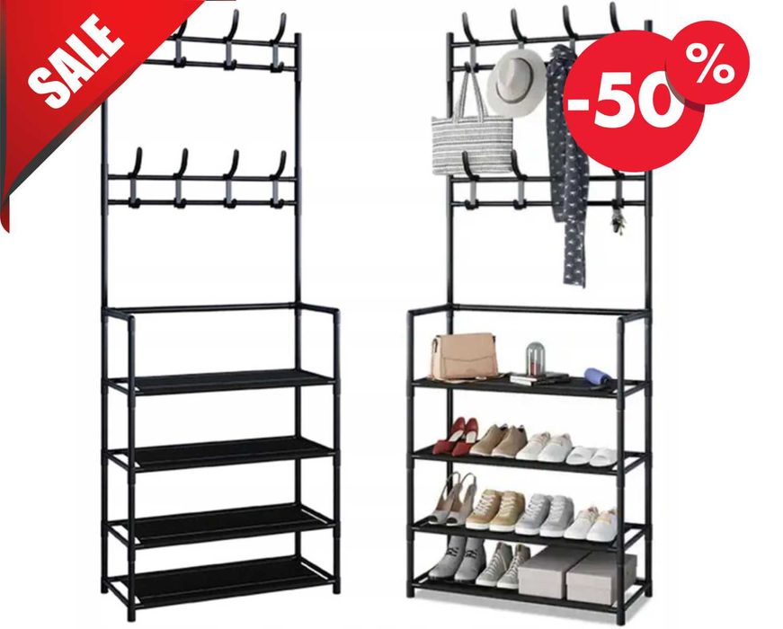 Nowy WIESZAK Ubrania Stojak Podłogowy Garderoba Buty Schowek (GRATIS)