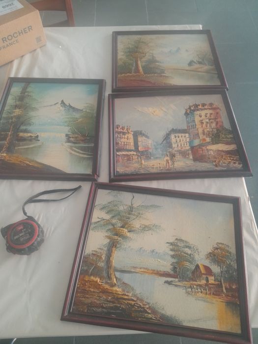 4 quadros pintados á mão pintor original