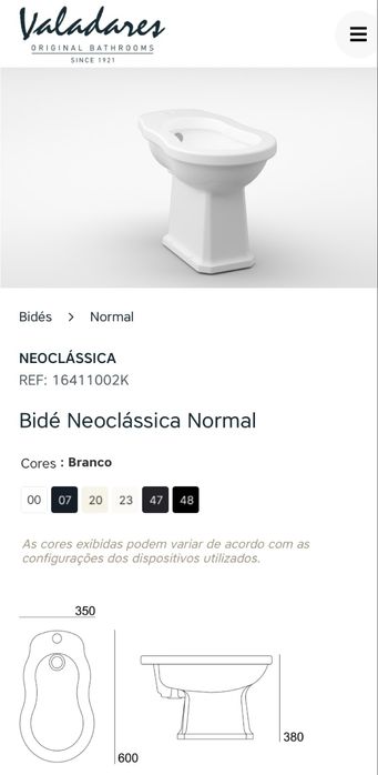 Bidé Valadares Neoclássica NOVA