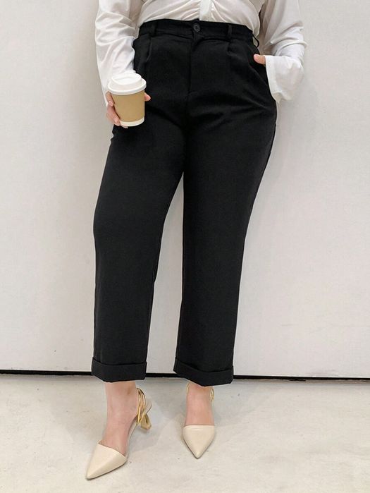 Spodnie Garniturowe Eleganckie Z Podwijanymi Nogawkami Czarne Dazy Xxl