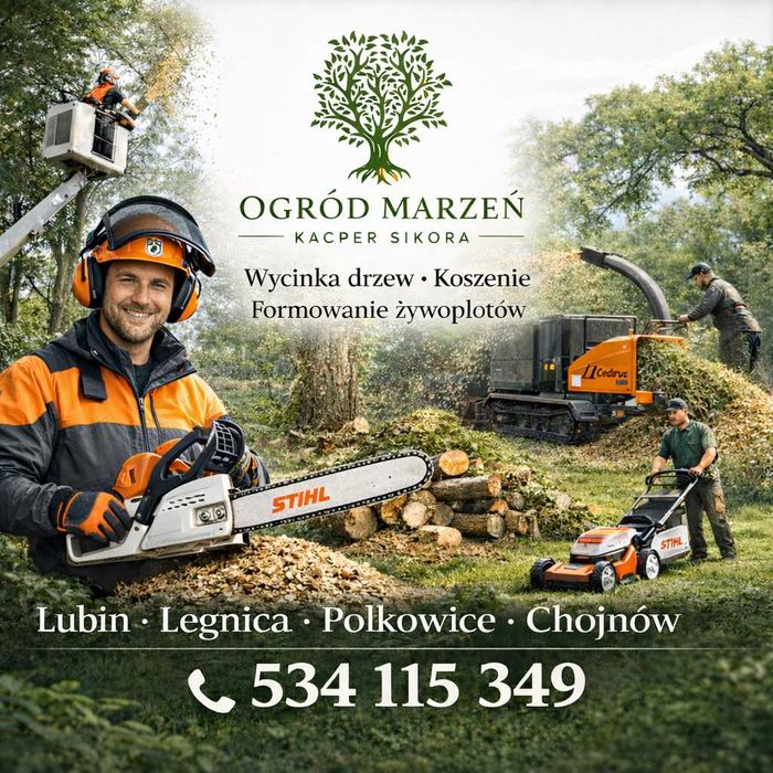 Wycinka drzew, zrębkowanie, transport, przycinanie, drzewek  owocowych