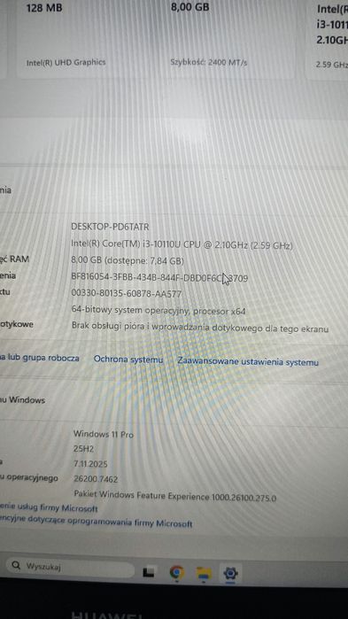 Huawei matebook 13 i3 8Gb ram win 11