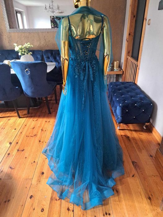 Zjawiskowa suknia na studniówkę Paradis Glamour Blue Emerald R40. Pols