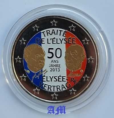 França 2€ colorida 50.º Aniversário do Tratado do Eliseu 2023