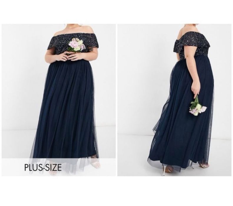 Maya deluxe cekinowa sukienka maxi hiszpanka tiulowa 50 5xl 48 4 xl