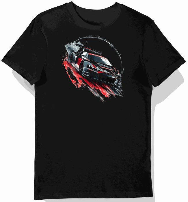 Koszulka męska czarna z dynamicznym motywem wyścigowego Audi R8 S