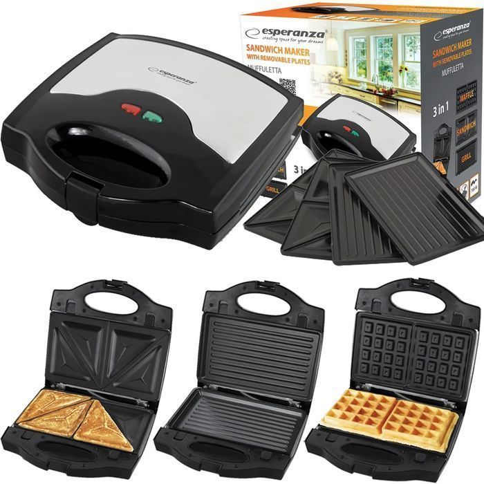 Opiekacz do kanapek toster 3w1 grill sandwich gofry 700W EKT005